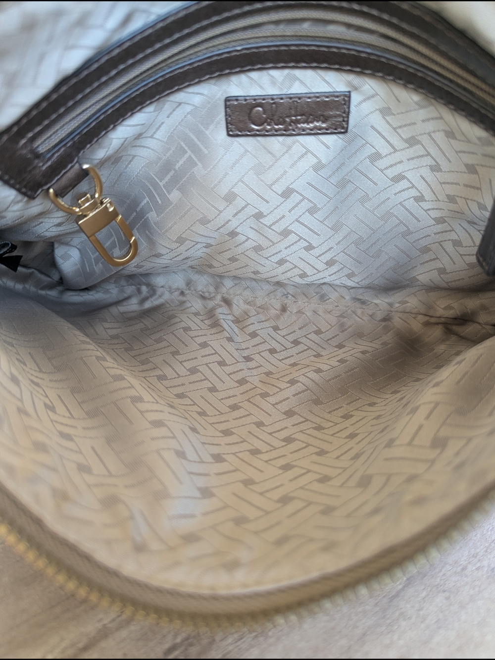 Cole Haan Bronze Woven Leather Shoulder Bag with Gold Chain - Picture 11 of 14